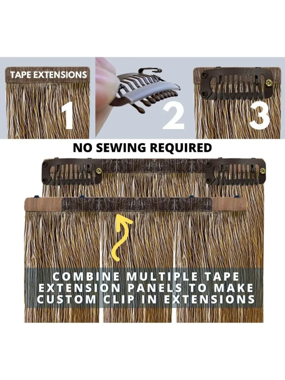 DIY Clip-In Hair Extensions Kit - Brown, Customizable Snap Clips, No Sewing
